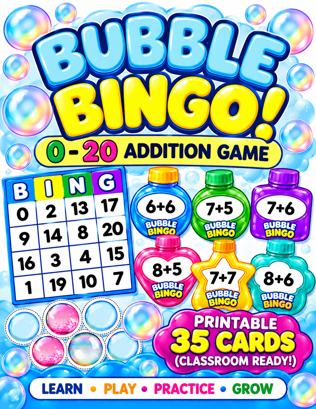 BUBBLE BINGO GAME|0-20 ADDITION