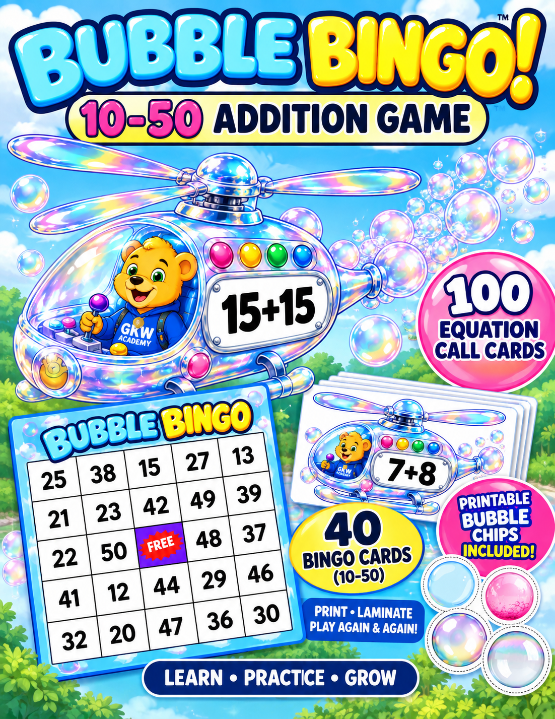 BUBBLE BINGO 10-50 ADDITION