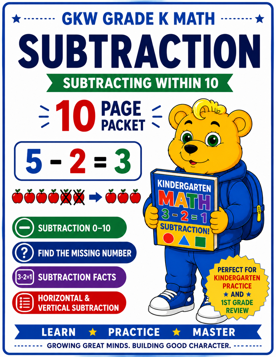 10 PAGE GRADE K SUBTRACTION PACKET