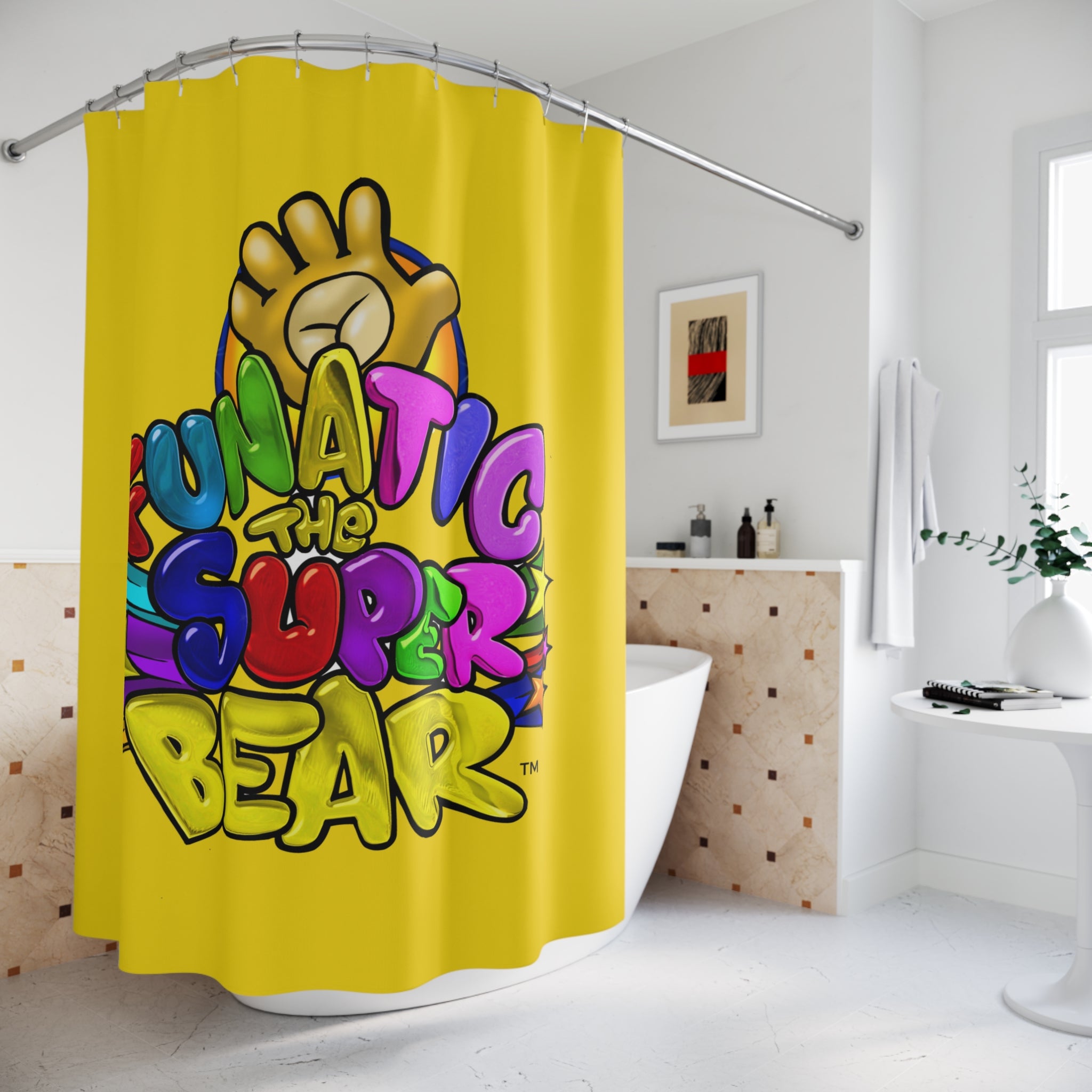 Funatic The Super Bear Yellow Shower Curtains