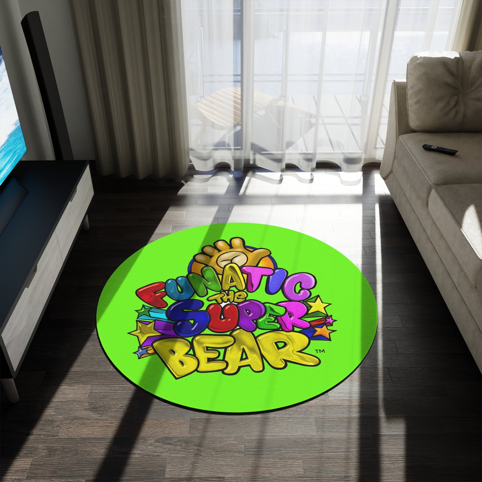 Funatic The Super Bear Chartreuse Round Rug