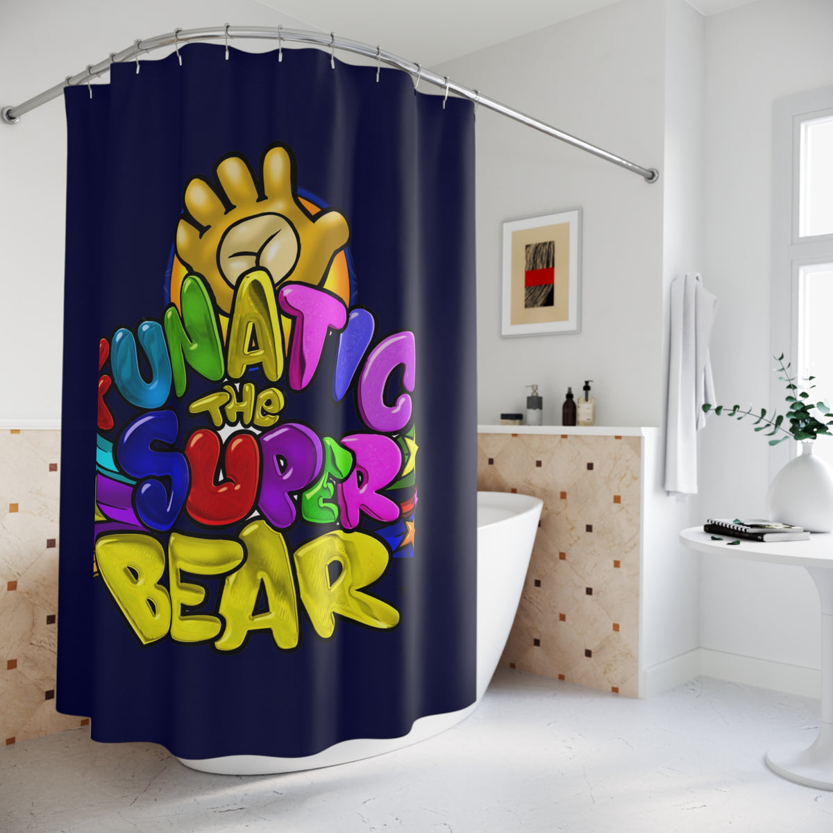 Funatic The Super Bear Navy Blue Shower Curtains