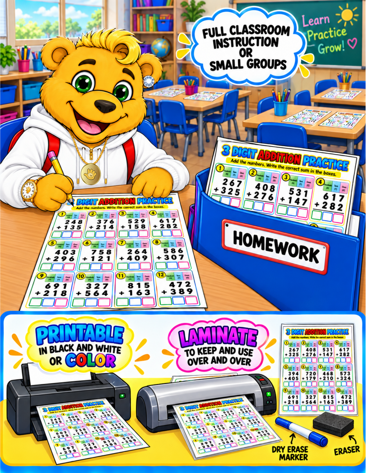 3 DIGIT ADDITION PRACTICE