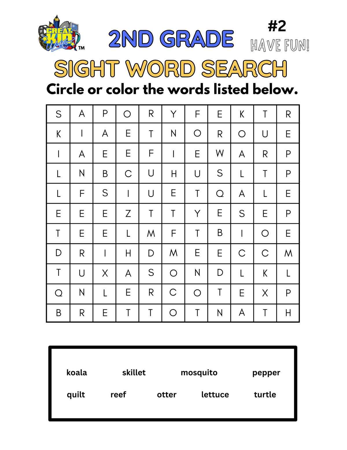 Second Grade Sight Word Search #2