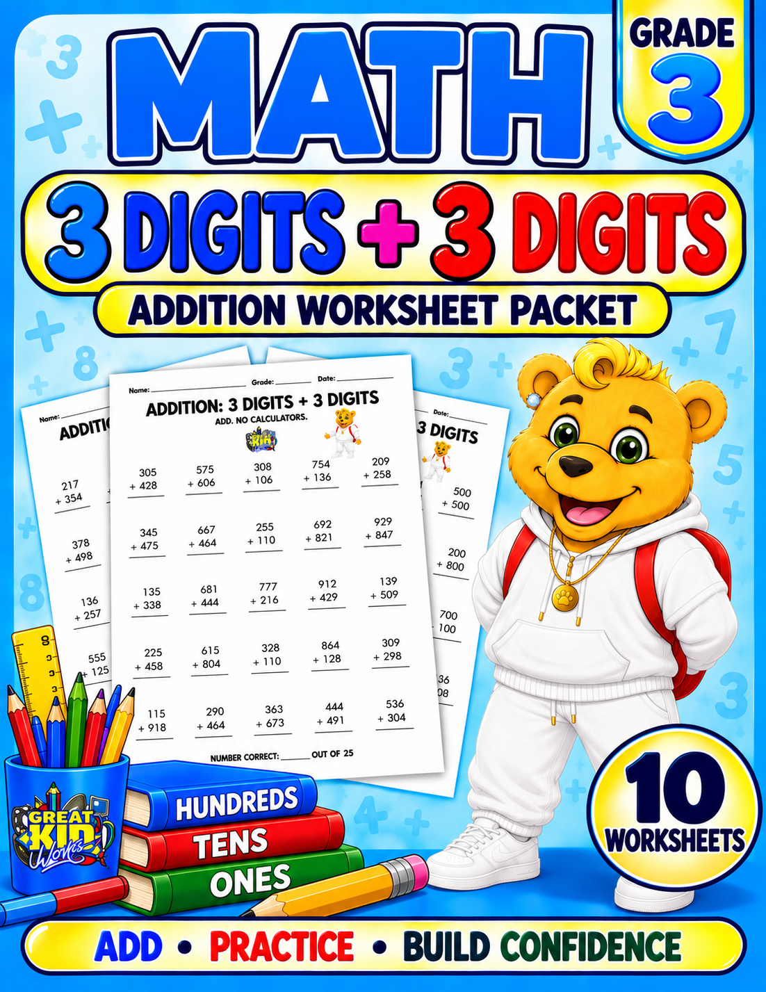 3 Digit + 3 Digit Addition Worksheet Packet