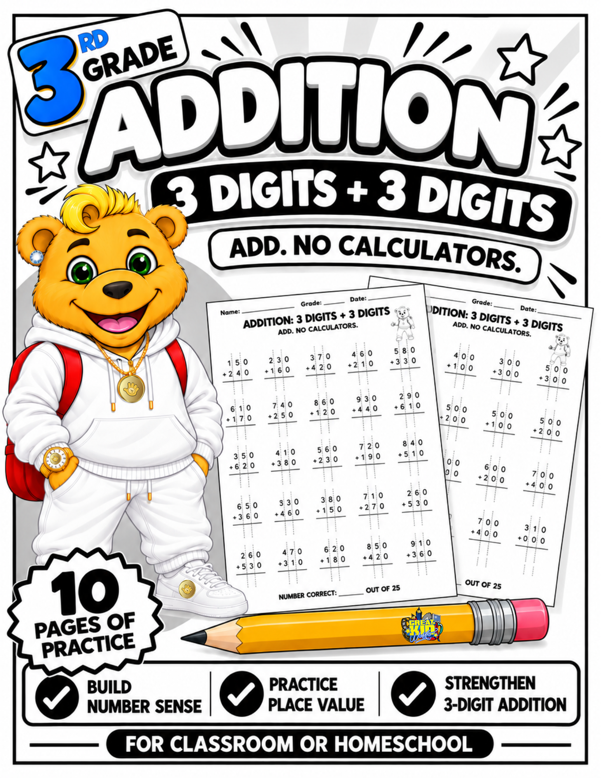 3-Digit Addition Place Value Safety Lines