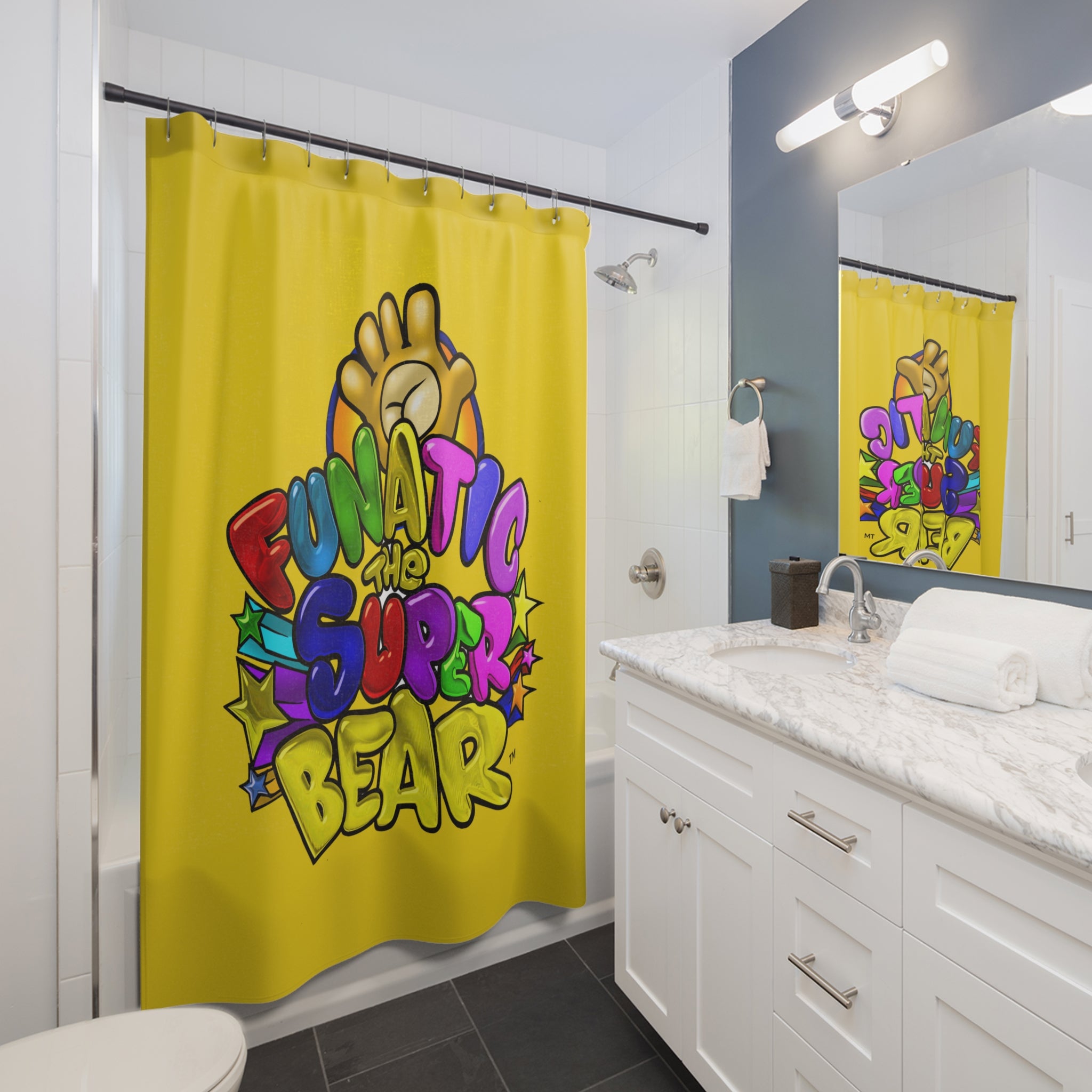 Funatic The Super Bear Yellow Shower Curtains