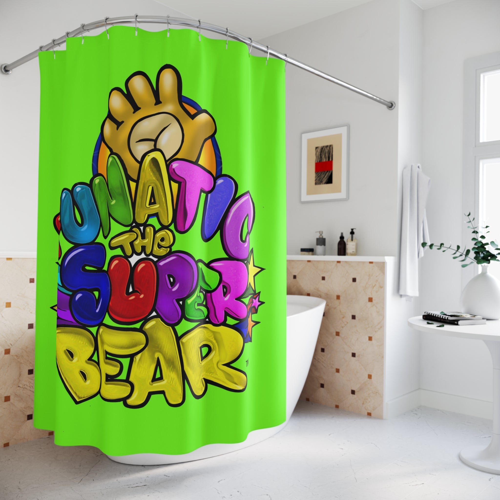 Funatic The Super Bear Chartreuse Shower Curtains