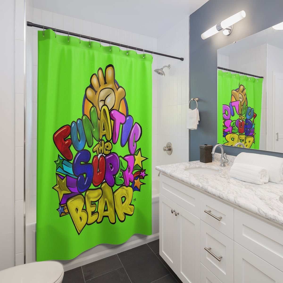 Funatic The Super Bear Chartreuse Shower Curtains