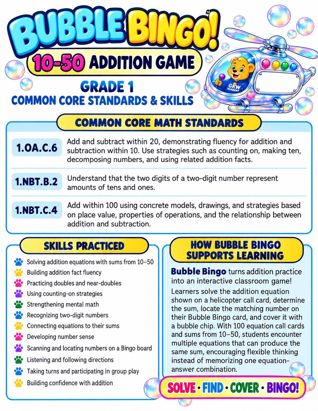 BUBBLE BINGO 10-50 ADDITION