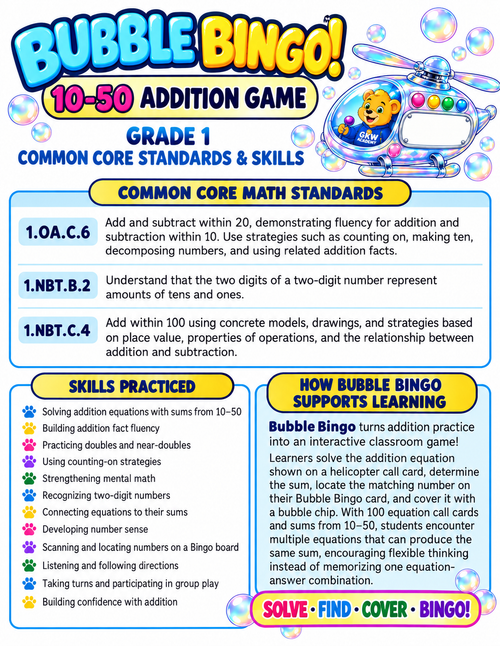 BUBBLE BINGO 10-50 ADDITION
