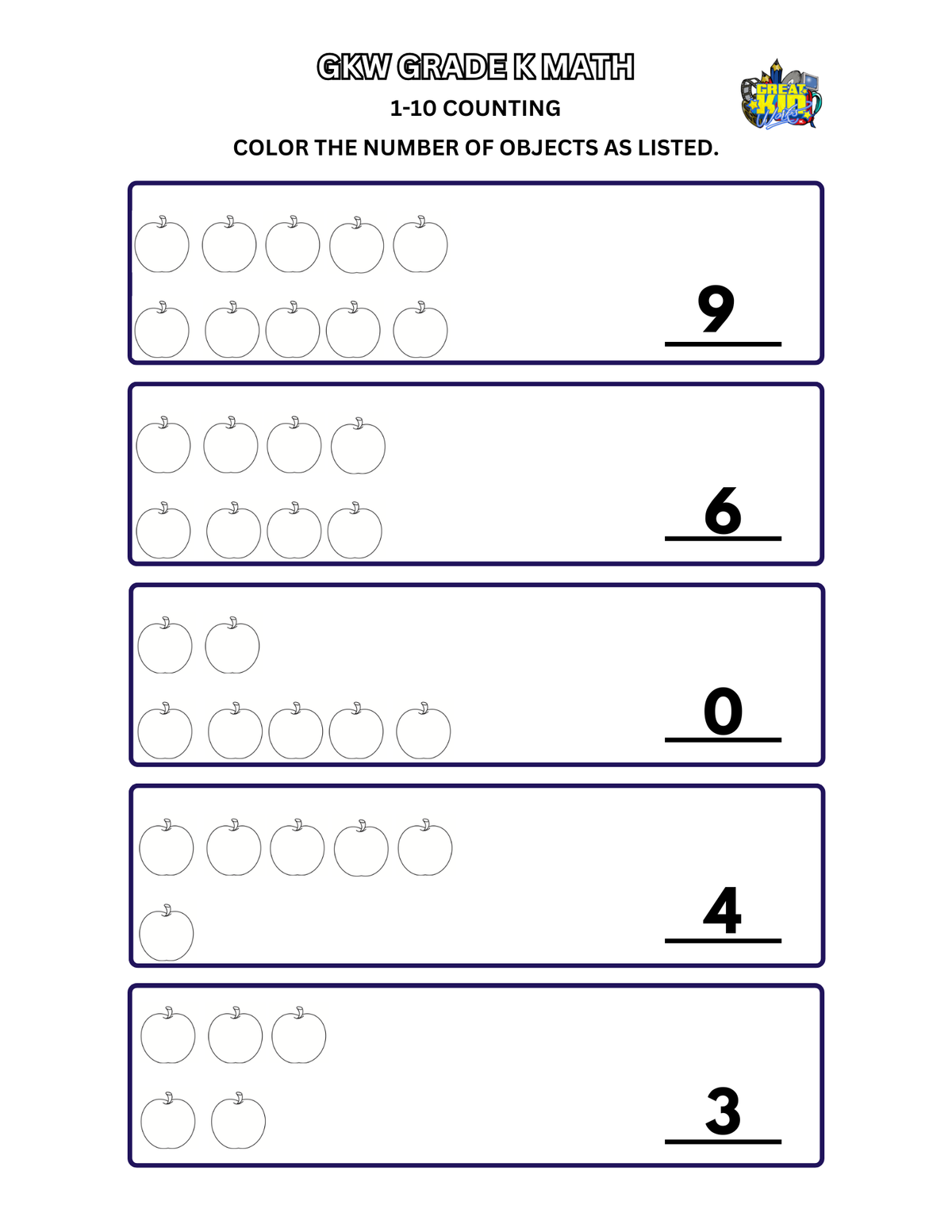GRADE PRE- K COUNT AND COLOR