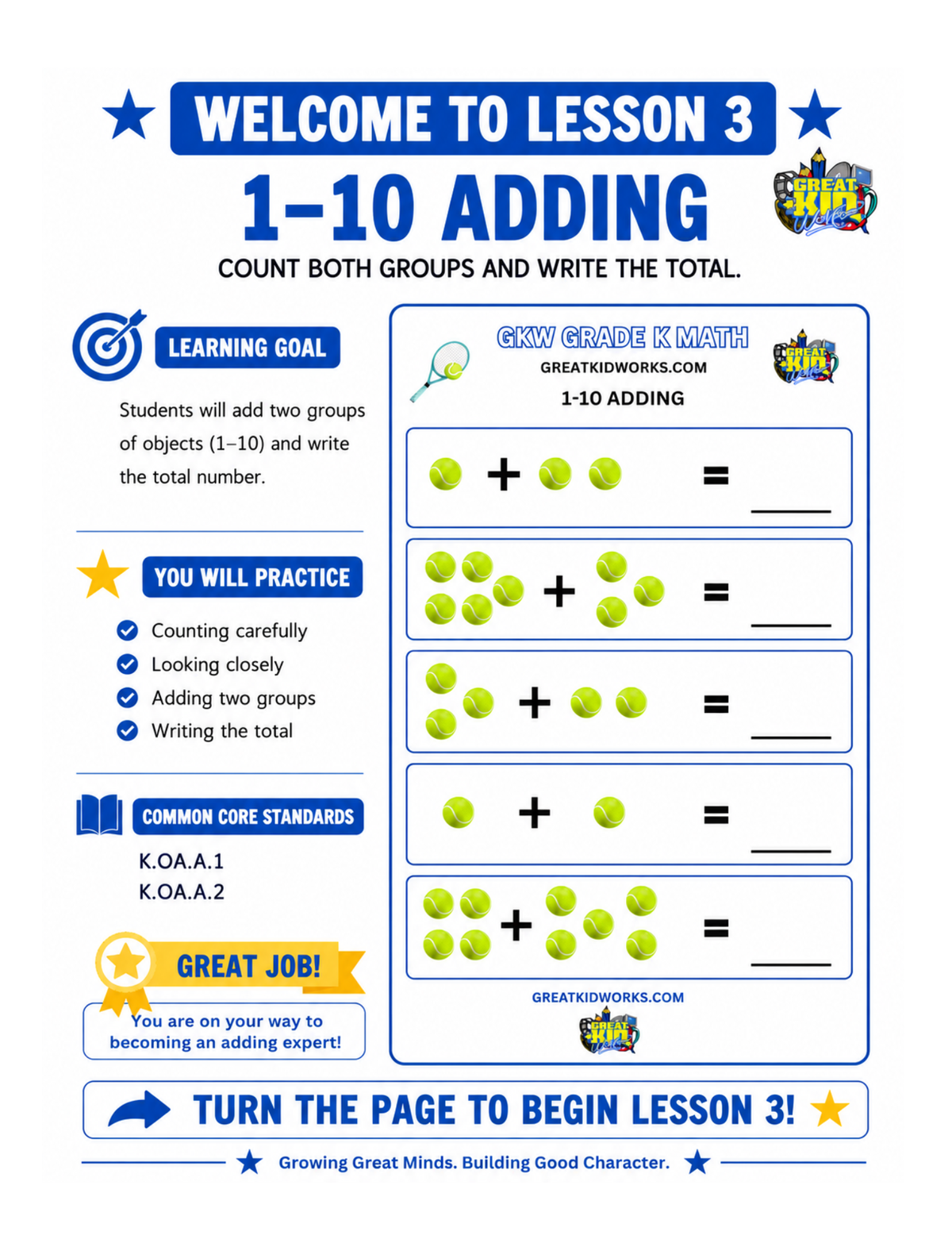 GRADE K MATH WORKBOOK NUMBERS 1-10