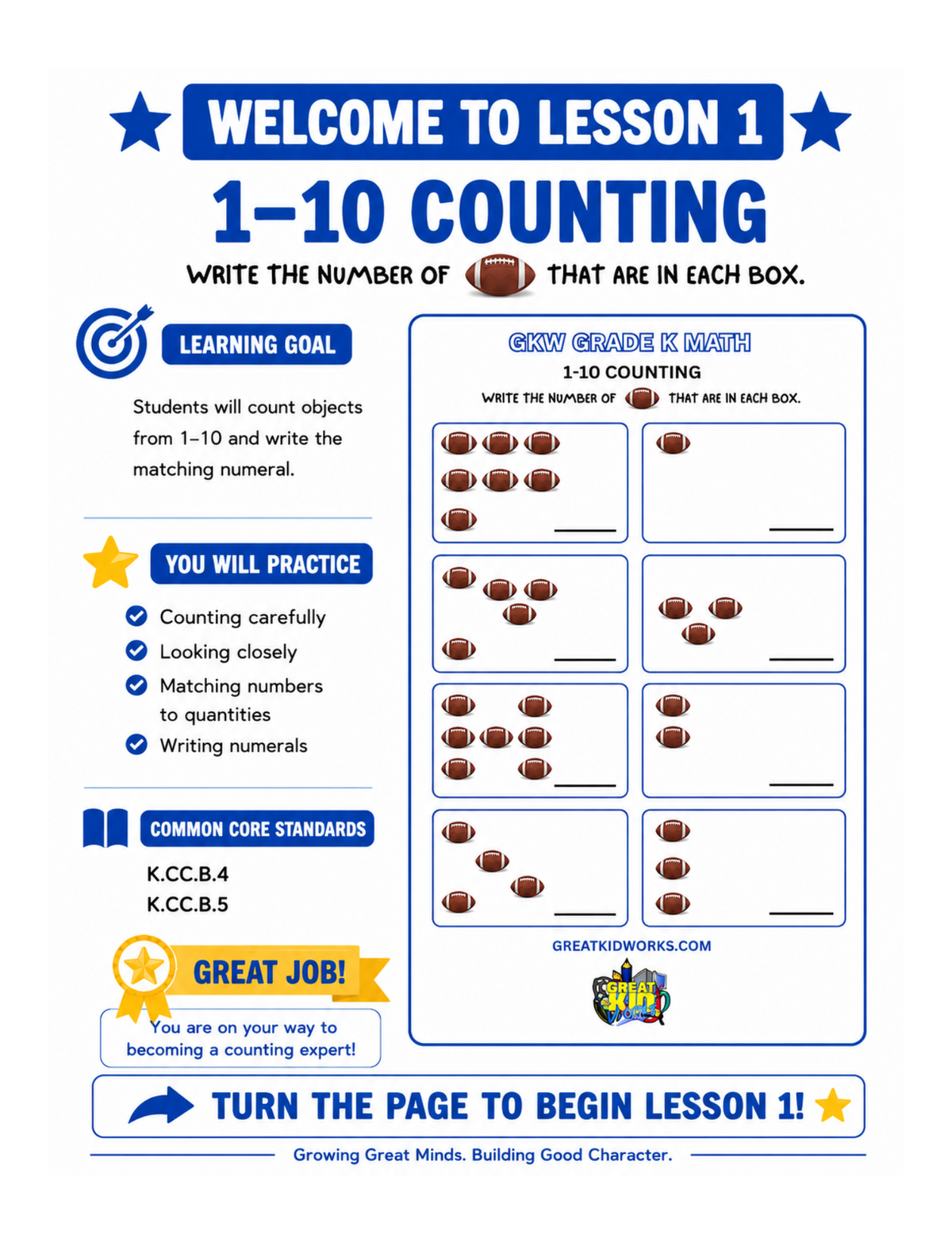 GRADE K MATH WORKBOOK NUMBERS 1-10