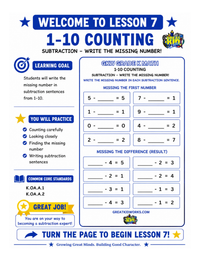 GRADE K MATH WORKBOOK NUMBERS 1-10