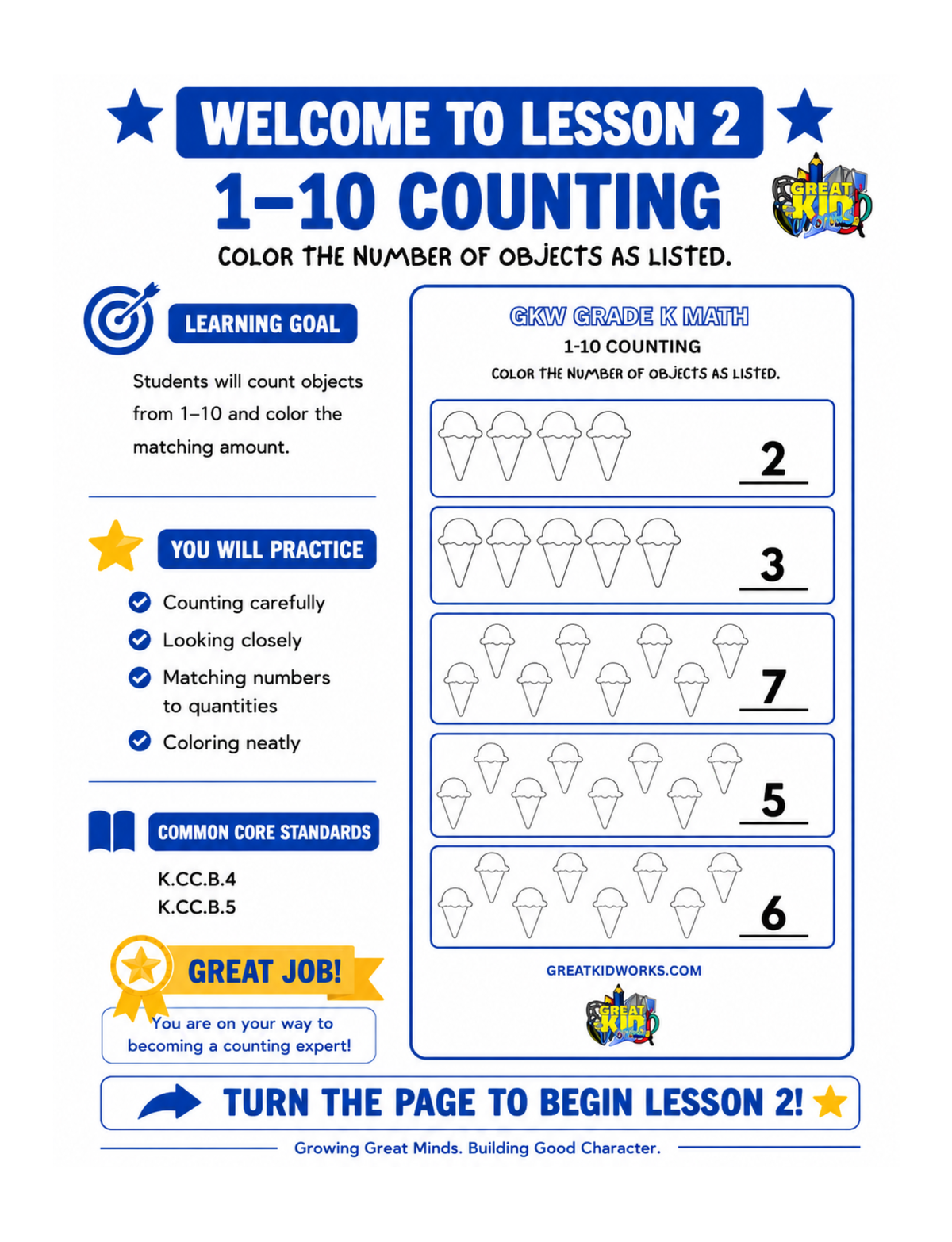 GRADE K MATH WORKBOOK NUMBERS 1-10