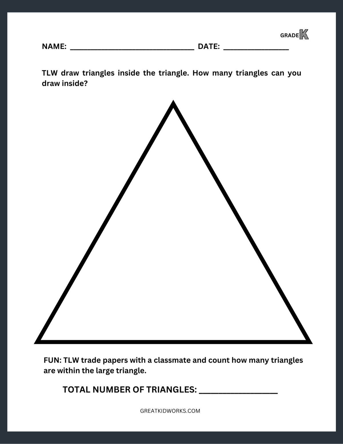 Triangle Shapes Worksheet | Grade K Geometry & Counting Activity