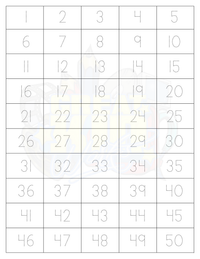 TRACING NUMBERS 1-50 (10 COLORS)