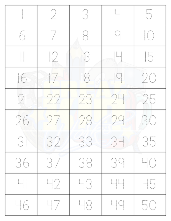 TRACING NUMBERS 1-50 (10 COLORS)