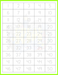 TRACING NUMBERS 1-50 (10 COLORS)