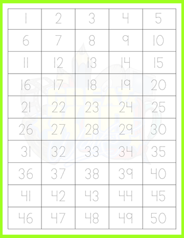 TRACING NUMBERS 1-50 (10 COLORS) - 0