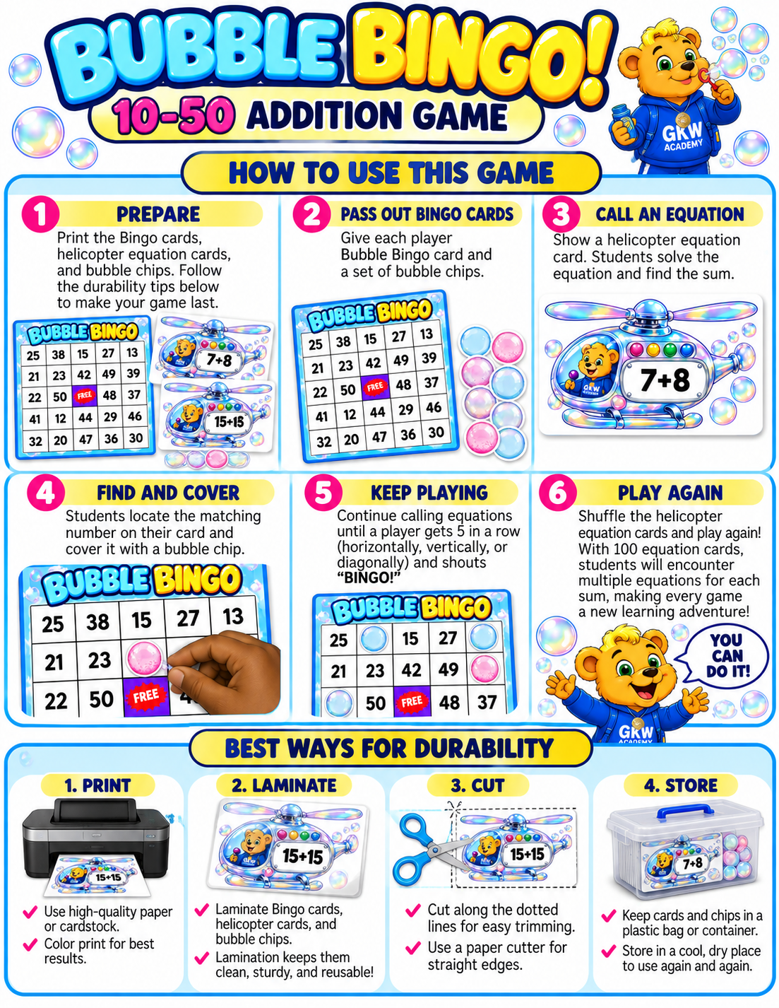 BUBBLE BINGO 10-50 ADDITION