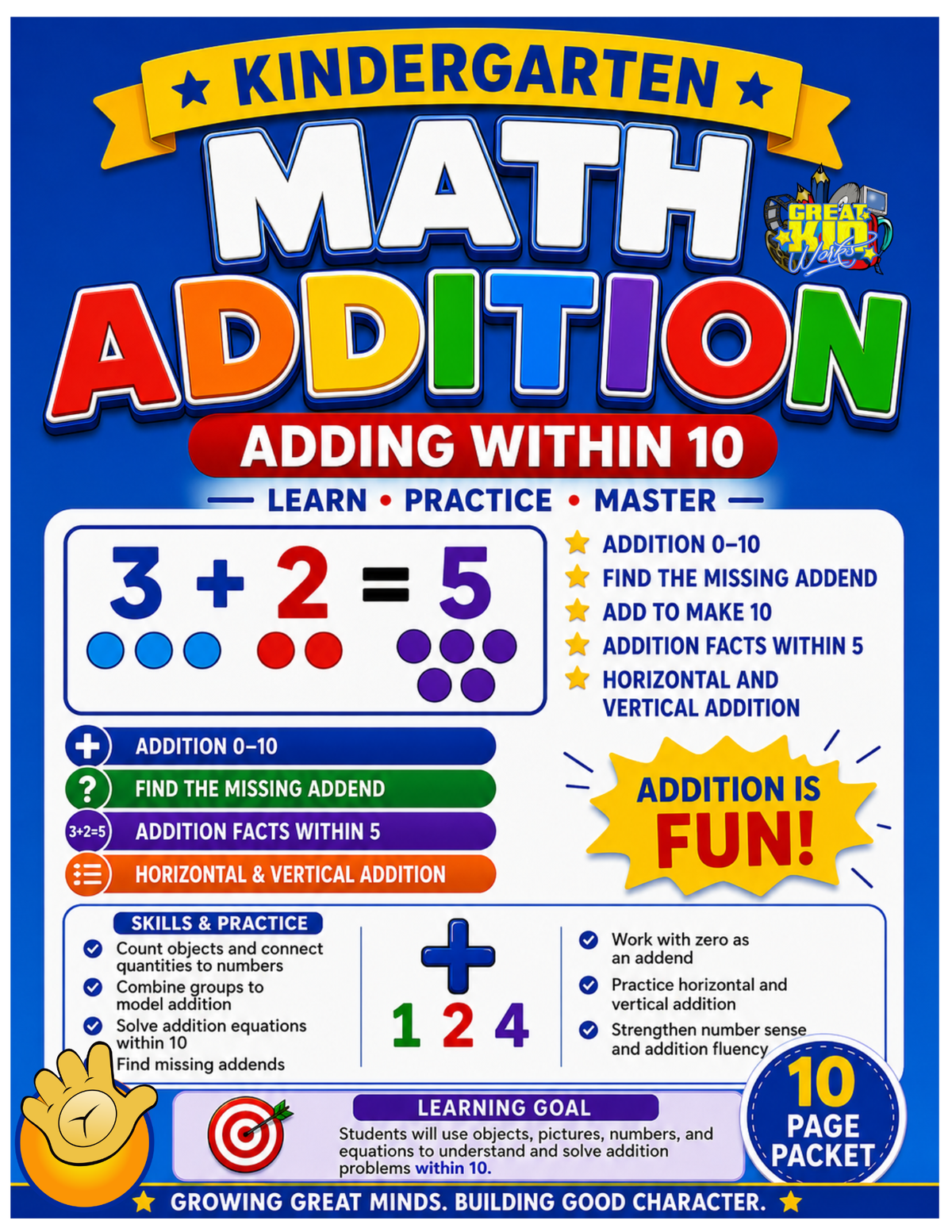 10 PAGE GRADE K ADDITION PACKET