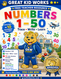TRACING NUMBERS 1-50 (10 COLORS)