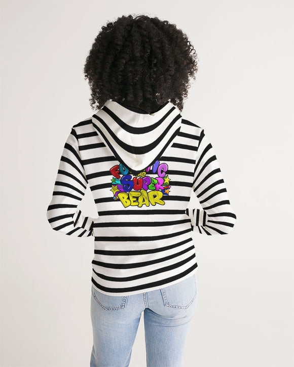 BLACK AND WHITE STRIPE LADIES FUNATIC THE SUPER BEAR HOODIE