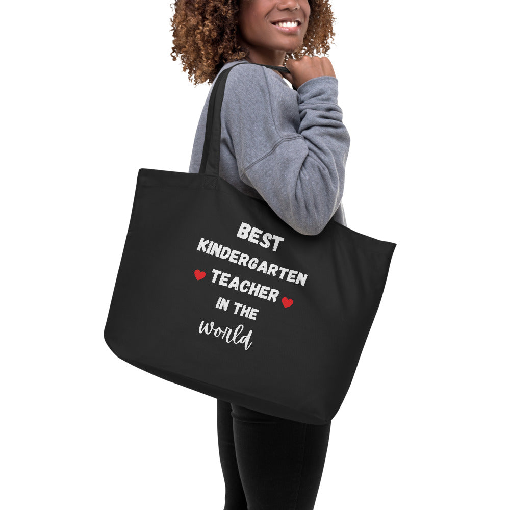 BEST KINDERGARTEN TEACHER IN THE WORLD Large Organic Eco-friendly Tote Bag