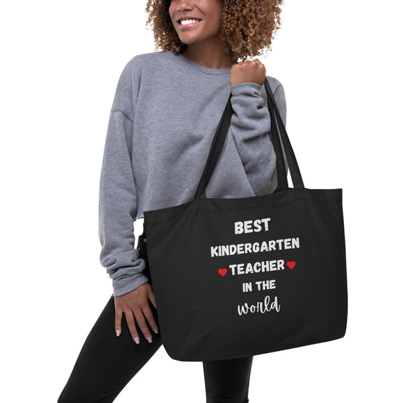 BEST KINDERGARTEN TEACHER IN THE WORLD Large Organic Eco-friendly Tote Bag