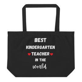 BEST KINDERGARTEN TEACHER IN THE WORLD Large Organic Eco-friendly Tote Bag - 0